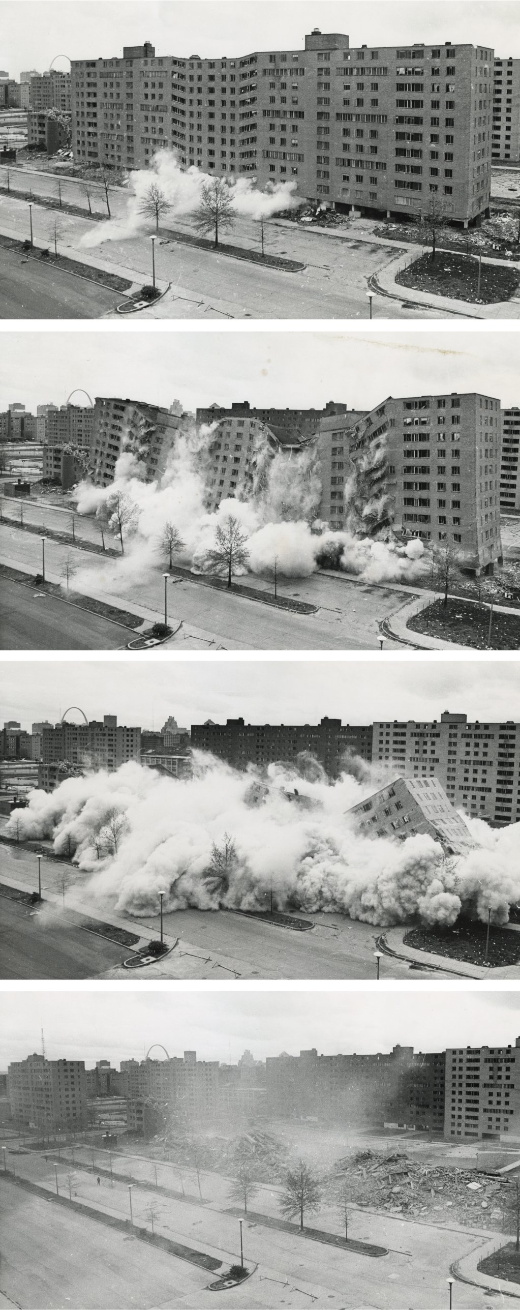 Serie fotográfica demolición Pruitt-Igoe, St. Louis, 1972